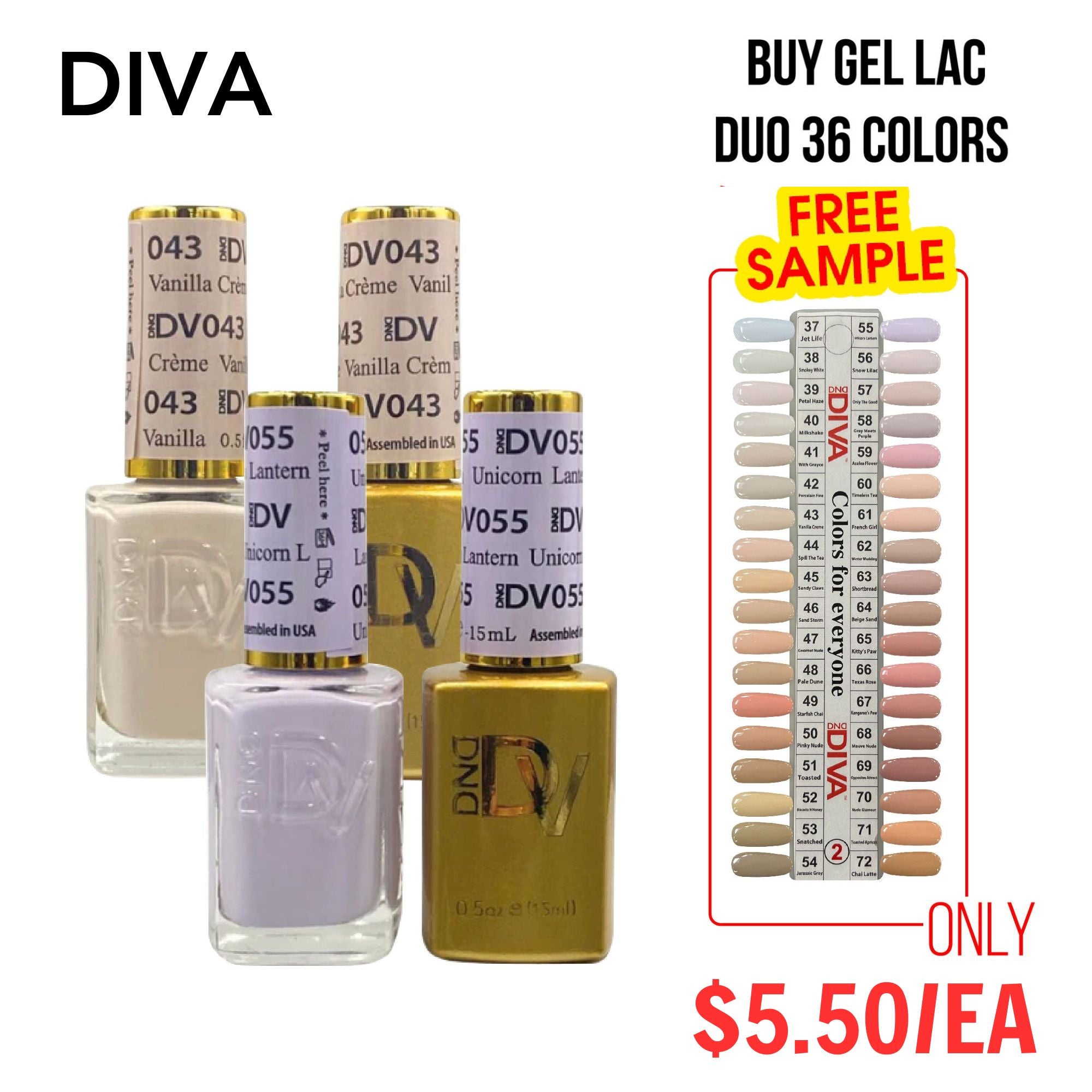 DND DV Part 2 - Set 36 Colors DND Diva Gel Polish & Matching Nail Lacquer Duo Set