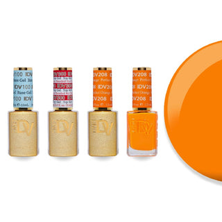 DND DV 208 Perfect Orange - #100 Base, #300 Top, Gel & Lacquer Combo