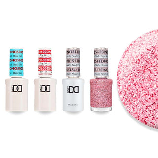 DND 511 Nude Sparkle - #500 Base, #600 Top, Gel & Lacquer Combo