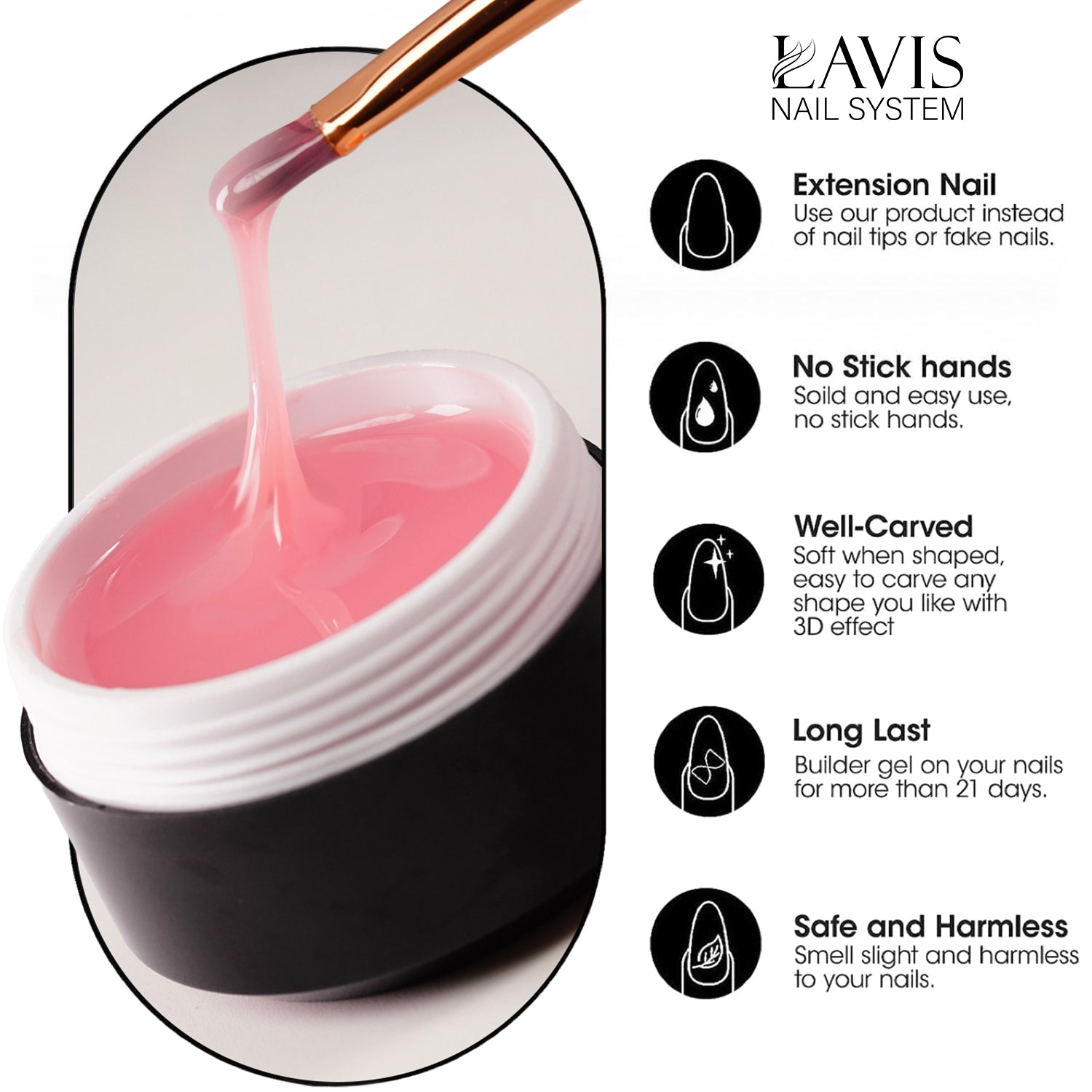 LAVIS J12 - Builder Gel In The Jar 15g - Jelly Pink Non Sticky