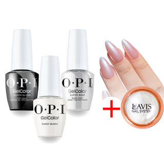 OPI H22 Funny Bunny Intelli-Gel Combo - Super Base Coat, Super Gloss Top Coat, FREE 1 Pearl Chrome Powder