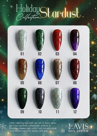 LAVIS Glitter Set 12 Colors - Gel Polish 0.5 oz - Holiday Stardust Collection