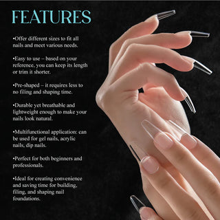 LAVIS Almond Long - 15 Sizes Clear - High Apex Soft Gel Tips
