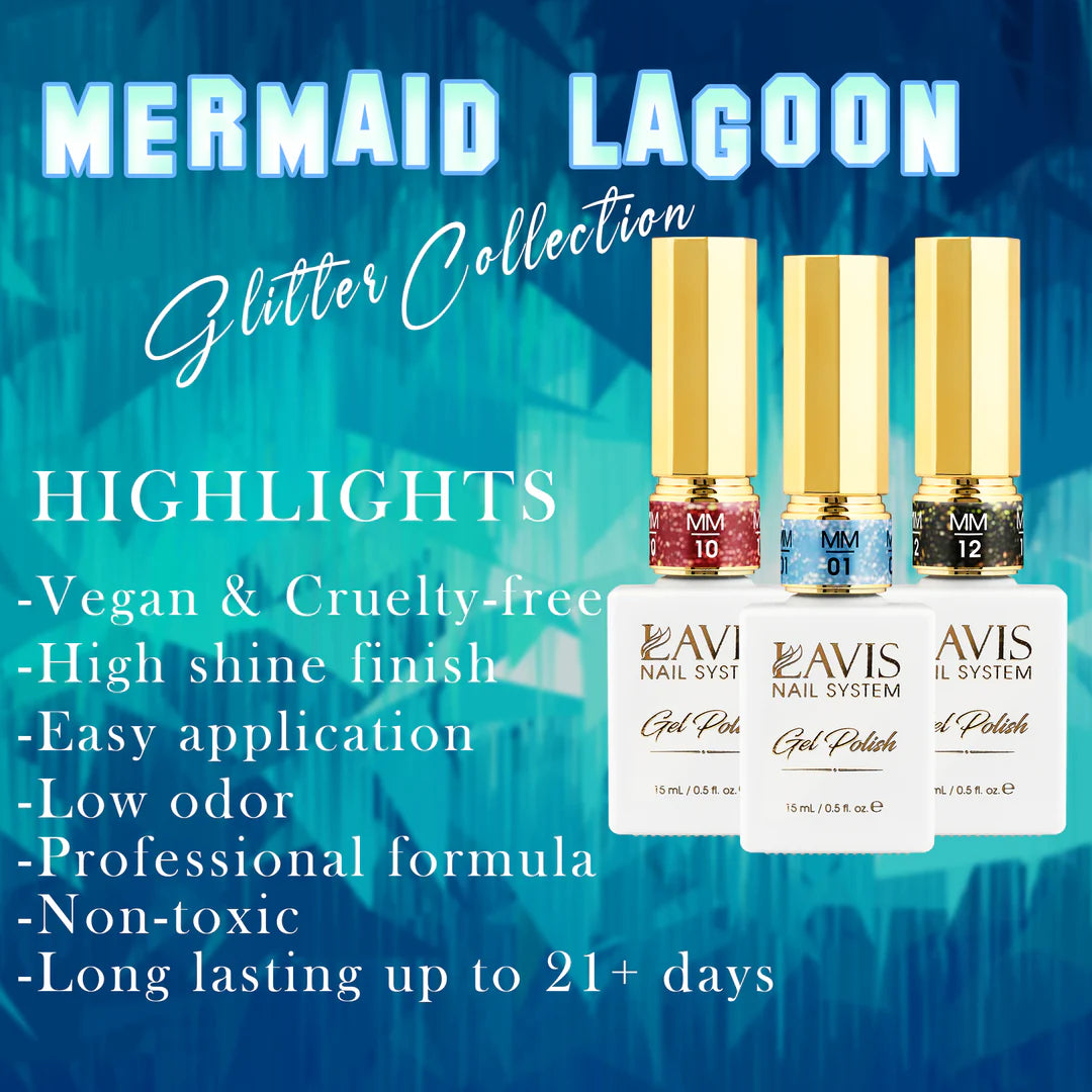 LAVIS MM 12 Colors - Gel Polish 0.5oz - Mermaid Lagoon Glitter Collection