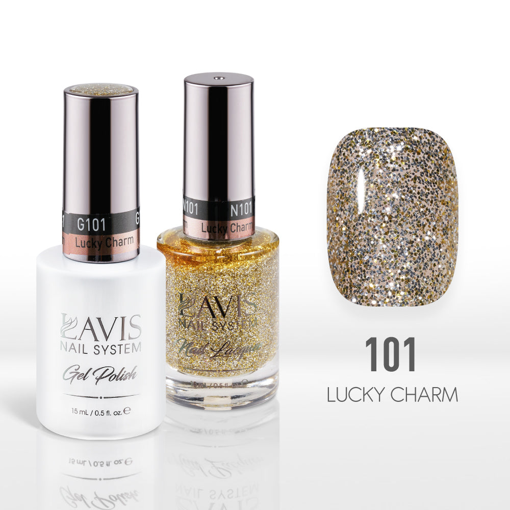 Lavis Gel Nail Polish Duo - 101 Gold, Glitter Colors - Lucky Charm