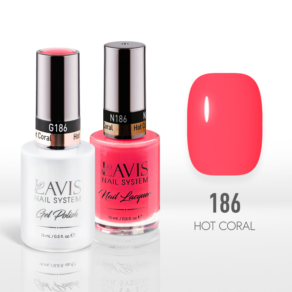 Lavis Gel Nail Polish Duo - 186 Pink Colors - Hot Coral