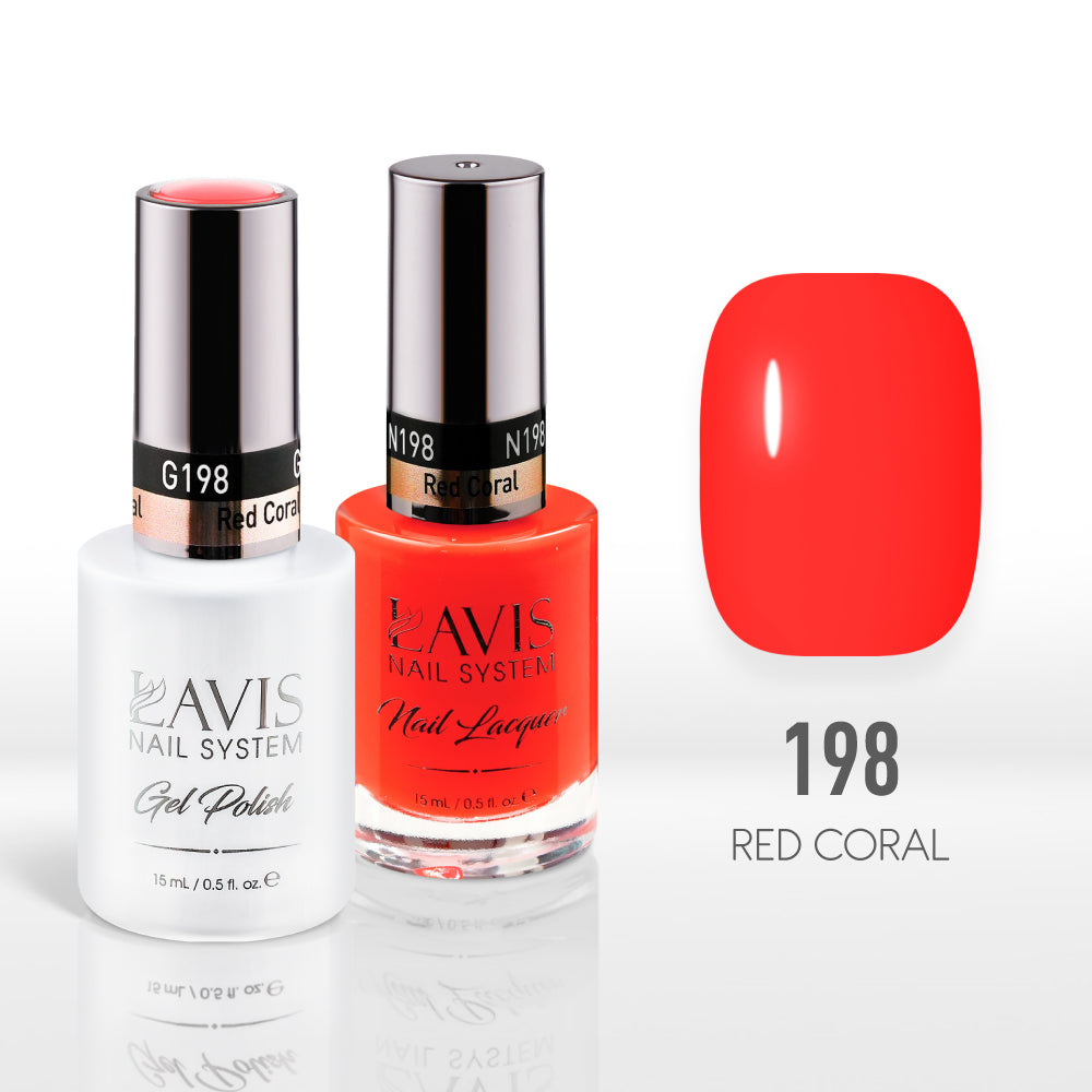 Lavis Gel Nail Polish Duo - 198 Orange Colors - Red Coral