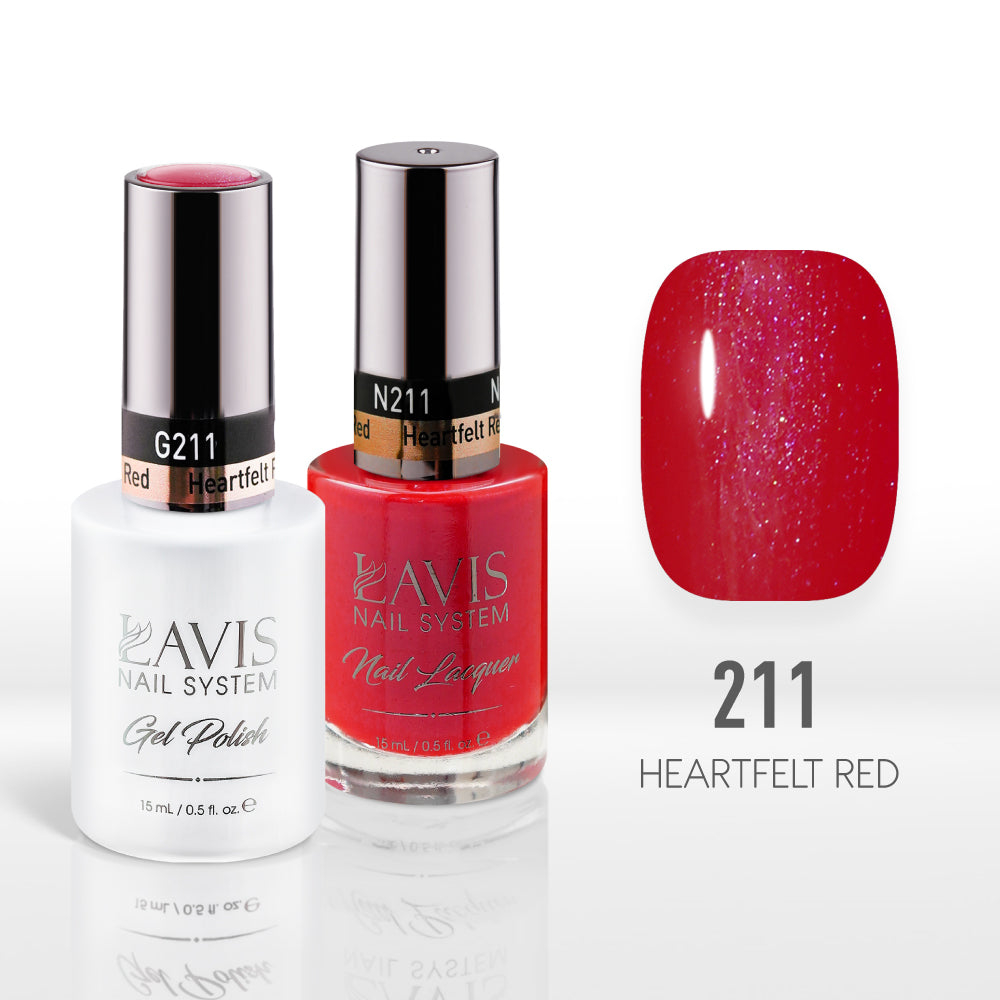Lavis Gel Nail Polish Duo - 211 Shimmer Red Colors - Heartfelt Red