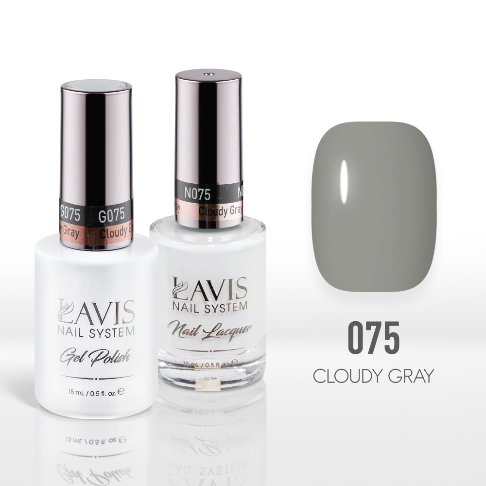 Lavis Gel Nail Polish Duo - 075 Gray, Beige, Colors - Cloudy Gray