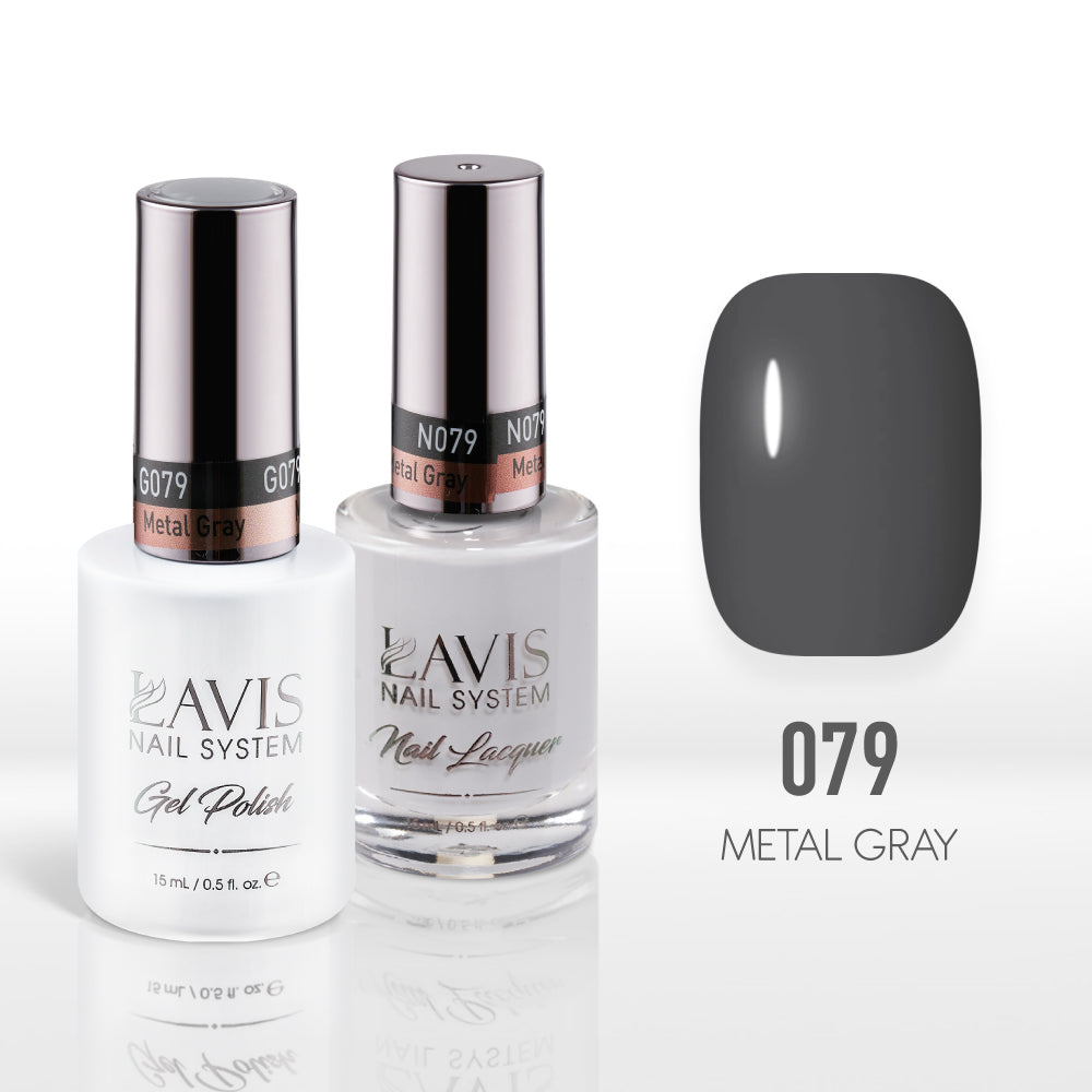 Lavis Gel Nail Polish Duo - 079 Gray Colors - Metal Gray
