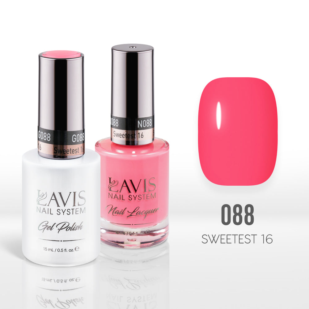 Lavis Gel Nail Polish Duo - 088 Pink, Coral Neon Colors - Sweetest 16
