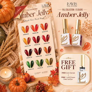 LAVIS Set 12 Colors - Gel Polish 0.5 oz - Amber Jelly Collection, FREE Color Sample + FREE 1 LAVIS Super Clear Cat Eye