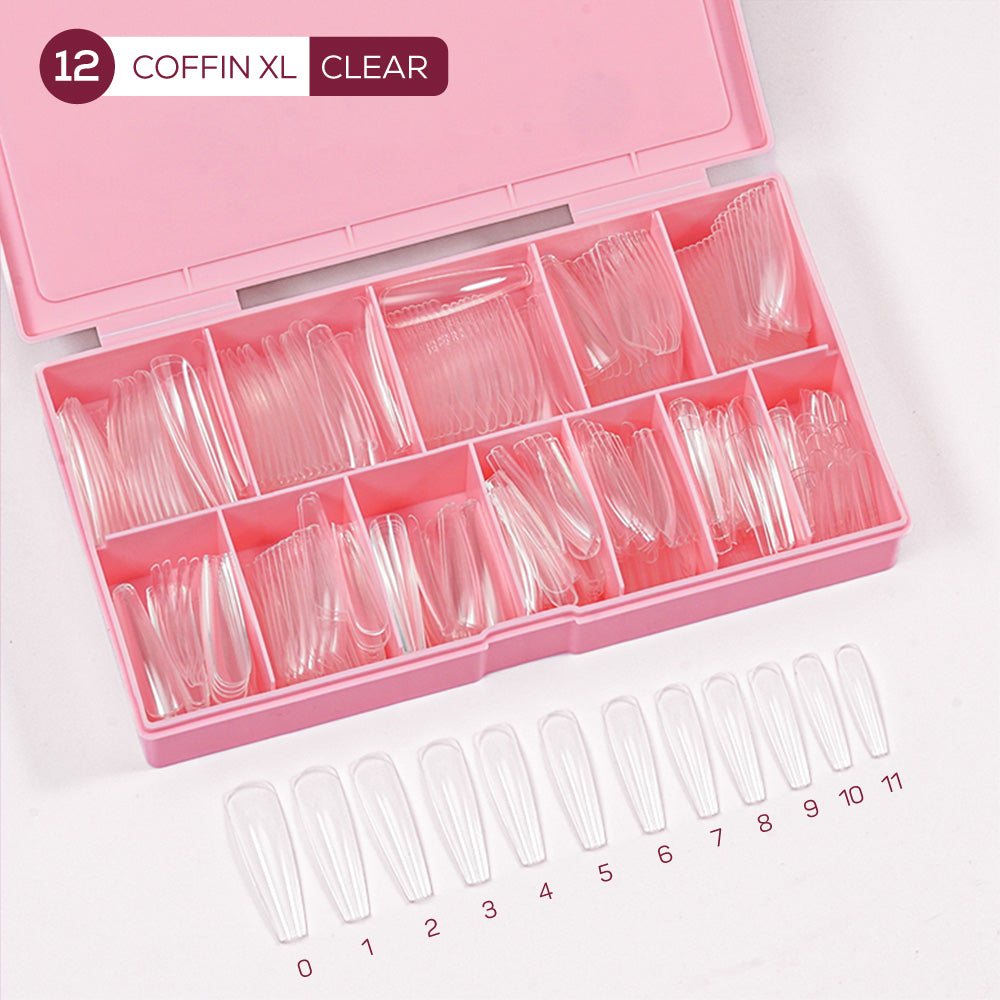 LDS - 12 Coffin XL Clear Nail Tips (Full Cover)