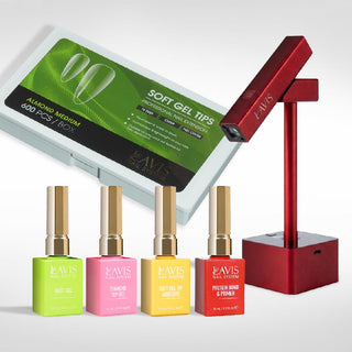 Lavis - Soft Gel Tips & 2IN1 LED Red Kit - Almond Medium Clear
