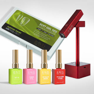 Lavis - Soft Gel Tips & 2IN1 LED Red Kit - Almond Short Clear