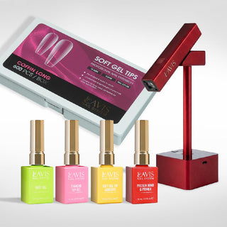 Lavis - Soft Gel Tips & 2IN1 LED Red Kit - Coffin Long Clear