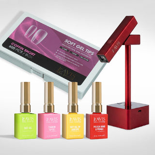 Lavis - Soft Gel Tips & 2IN1 LED Red Kit - Coffin Short Clear
