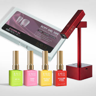 Lavis - Soft Gel Tips & 2IN1 LED Red Kit - Coffin XS Half Buffed