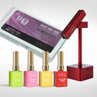 Lavis - Soft Gel Tips & 2IN1 LED Red Kit - Coffin XXS Full Etched