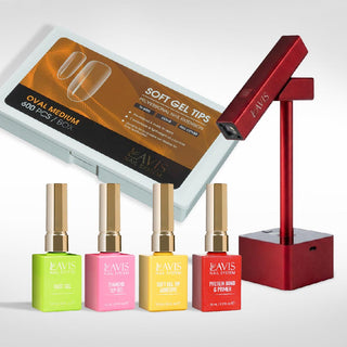 Lavis - Soft Gel Tips & 2IN1 LED Red Kit - Oval Medium Clear