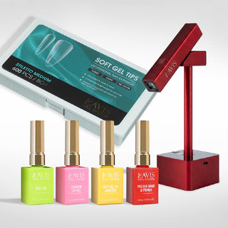 Lavis - Soft Gel Tips & 2IN1 LED Red Kit - Stiletto Medium Clear