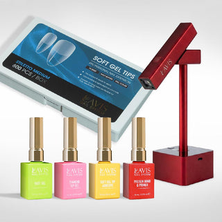 Lavis - Soft Gel Tips & 2IN1 LED Red Kit - Stiletto Medium Half Buffed