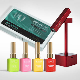Lavis - Soft Gel Tips & 2IN1 LED Red Kit - Stiletto Short Clear