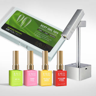Lavis - Soft Gel Tips & 2IN1 LED Silver Kit - Almond Medium Clear