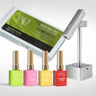 Lavis - Soft Gel Tips & 2IN1 LED Silver Kit - Almond Short Clear