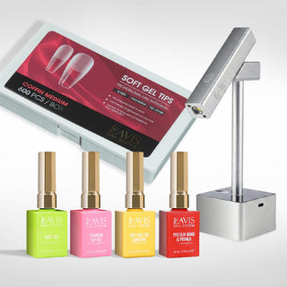 Lavis - Soft Gel Tips & 2IN1 LED Silver Kit - Coffin Medium Half Buffed