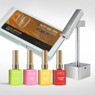 Lavis - Soft Gel Tips & 2IN1 LED Silver Kit - Oval Medium Clear