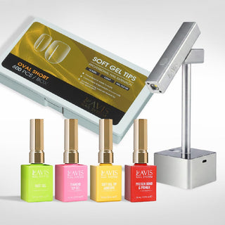 Lavis - Soft Gel Tips & 2IN1 LED Silver Kit - Oval Short Clear