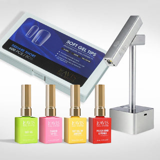 Lavis - Soft Gel Tips & 2IN1 LED Silver Kit - Square Short Clear