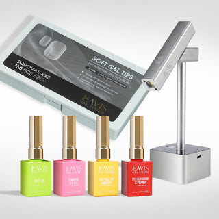 Lavis - Soft Gel Tips & 2IN1 LED Silver Kit - Squoval XXS Full Etched