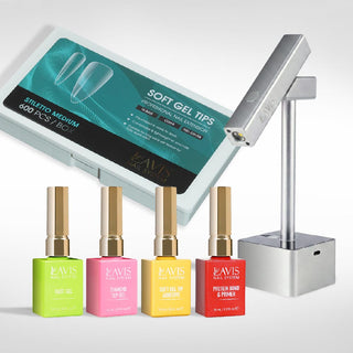 Lavis - Soft Gel Tips & 2IN1 LED Silver Kit - Stiletto Medium Clear