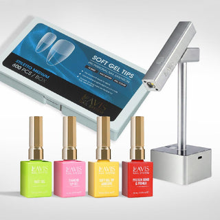 Lavis - Soft Gel Tips & 2IN1 LED Silver Kit - Stiletto Medium Half Buffed
