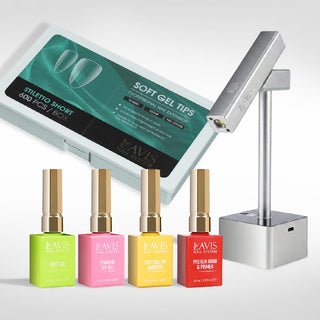 Lavis - Soft Gel Tips & 2IN1 LED Silver Kit - Stiletto Short Clear