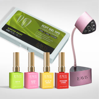 Lavis - Soft Gel Tips & Mini Desktop Nail Lamp Rose Gold Kit - Almond Short Clear
