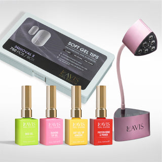 Lavis - Soft Gel Tips & Mini Desktop Nail Lamp Rose Gold Kit - Squoval S Full Etched