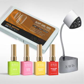 Lavis - Soft Gel Tips & Mini Desktop Nail Lamp Silver Kit - Oval Medium Clear