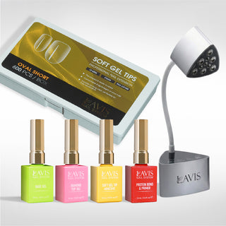Lavis - Soft Gel Tips & Mini Desktop Nail Lamp Silver Kit - Oval Short Clear