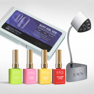 Lavis - Soft Gel Tips & Mini Desktop Nail Lamp Silver Kit - Square Medium Clear
