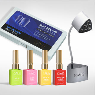 Lavis - Soft Gel Tips & Mini Desktop Nail Lamp Silver Kit - Square Short Clear