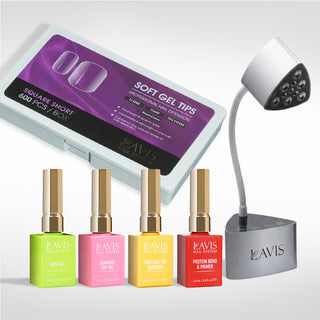 Lavis - Soft Gel Tips & Mini Desktop Nail Lamp Silver Kit - Square Short Clear Round Corner