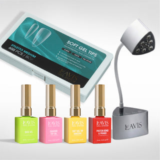 Lavis - Soft Gel Tips & Mini Desktop Nail Lamp Silver Kit - Stiletto Medium Clear