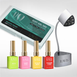 Lavis - Soft Gel Tips & Mini Desktop Nail Lamp Silver Kit - Stiletto Short Clear