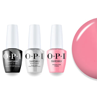 OPI Intelli-Gel Combo - Super Base Coat, Super Gloss Top Coat & D52 Racing For Pinks