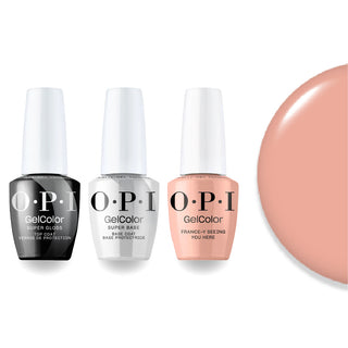 OPI F039 France-y Seeing You Here - Peach, Pink - Intelli-Gel Combo - Super Base Coat, Super Gloss Top Coat