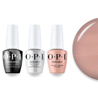 OPI F039 France-y Seeing You Here - Peach, Pink - Intelli-Gel Combo - Super Base Coat, Super Gloss Top Coat