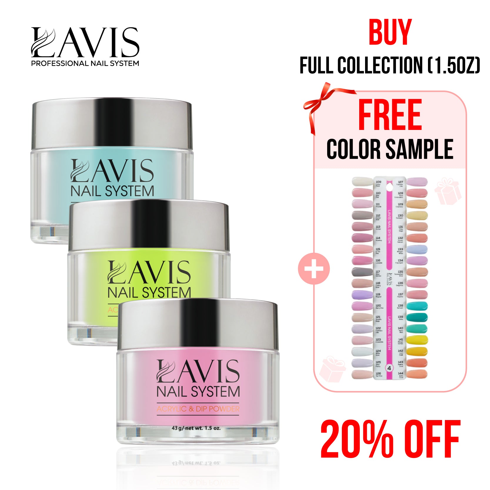 Lavis Acrylic & Dip Powder Part 4 (36 Colors): 109-144 - 1.5oz
